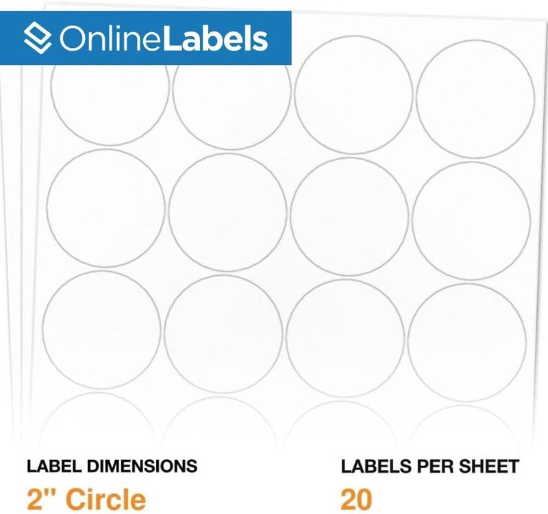 Online Labels 2 Inch Round Permanent White Matte Circle Stickers - Pack of 2,000 for Candle, Lid, Product, Favor, Bottle, Jar - Compatible with Inkjet and Laser Printers - Image 2